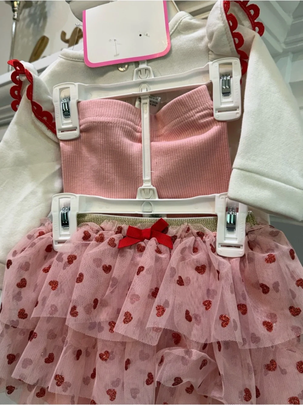 Little Lass Pink and Red Glitter Kitten Matching Set with Bow skirt top bottom - Picture 5 of 10